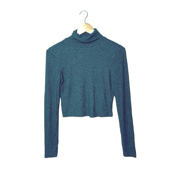 BP Ribbed Cropped Turtleneck Lightweight Sweater Women’s Small Green Soft - Picture 1 of 9